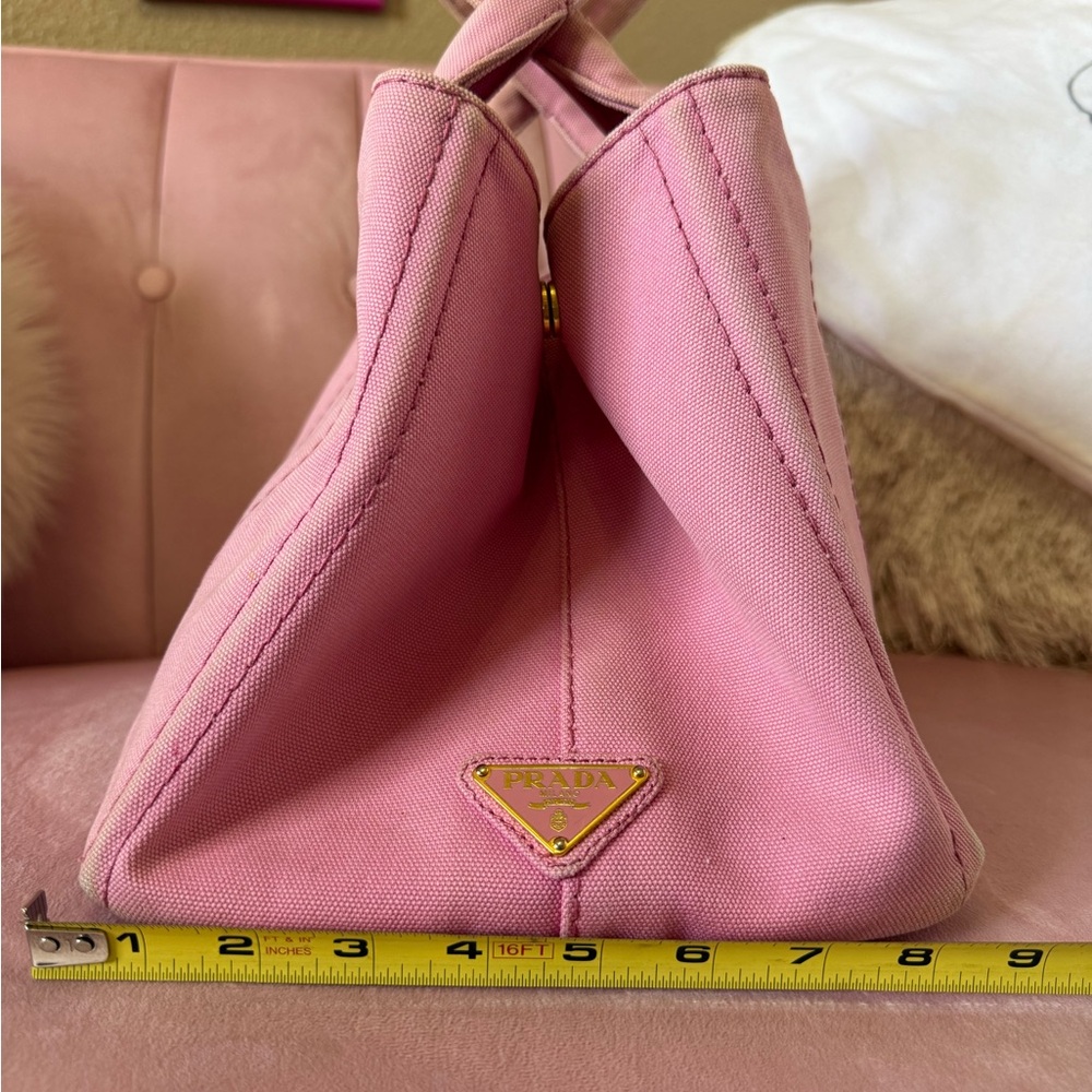 💯Authentic PRADA CANAPA Pink Canvas Logo Tote - Picture 6 of 14